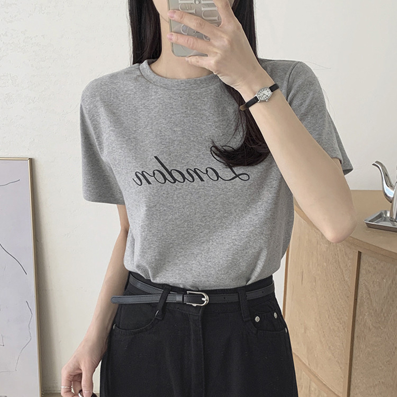 Printed front shoulder short-sleeved T-shirt for women in summer new niche American pure cotton slim T-shirt top