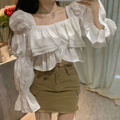 White hot girl lantern sleeves long sleeve spring and autumn shirt sexy slim short top design sense shirt for women