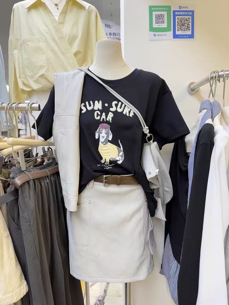 200g combed and tight spun in 2025, pure cotton back bag strip, spring and summer loose shoulder printed short-sleeved T-shirt