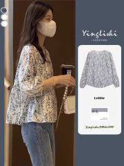 Floral mid-sleeved quarter-sleeved top for women in summer small shirt puff sleeves doll shirt French shirt chiffon shirt