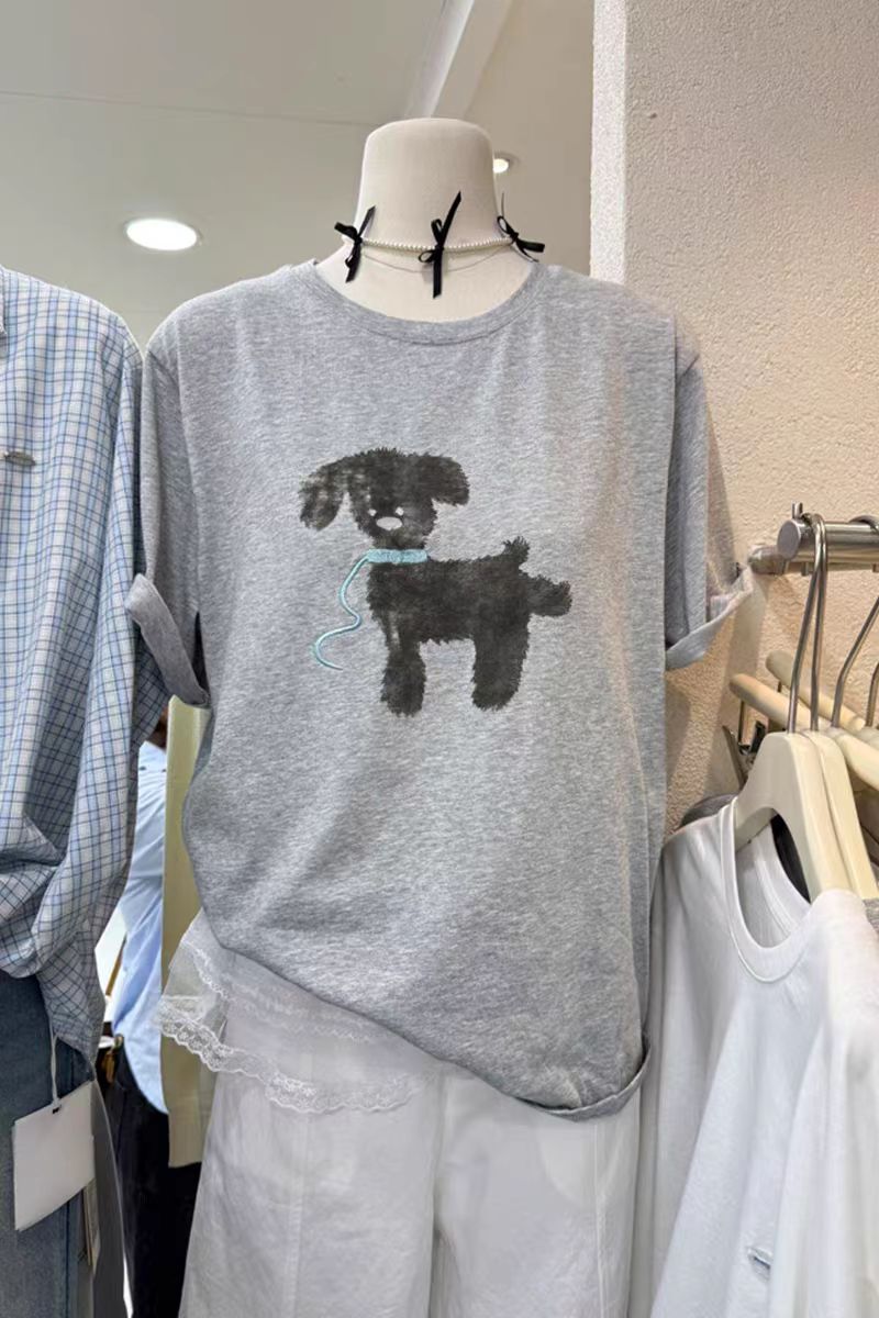 200g combed and tight spun in 2025, pure cotton back bag strip, spring and summer loose shoulder printed short-sleeved T-shirt