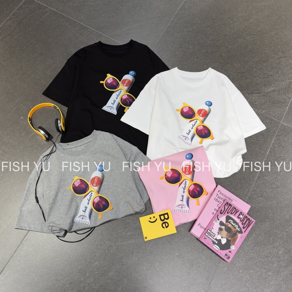 200g combed and tight spun in 2025, pure cotton back bag strip, spring and summer loose shoulder printed short-sleeved T-shirt
