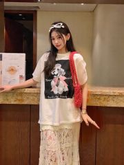 200g combed and tight-fitting sprinkler, pure cotton backpack, spring and summer loose shoulder printed short-sleeved T-shirt