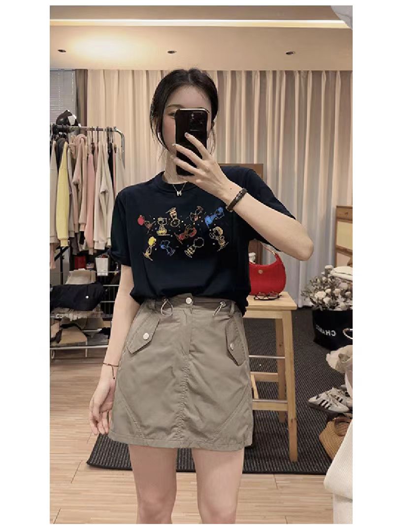 200g combed and tight spun in 2025, pure cotton back bag strip, spring and summer loose shoulder printed short-sleeved T-shirt
