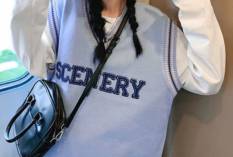 V-neck jersey knitted fabric spring and autumn vest vest Japanese sweet Korean version versatile casual simple niche