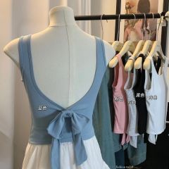 帶胸墊小背心女夏季蝴蝶結內搭吊帶設計感小眾外穿遮副乳打底上衣