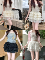 實拍價 甜美少女風蕾絲花邊蛋糕半身裙女新款辣妹a字百搭蓬蓬短裙