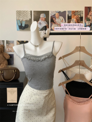 Real shot of 25 years new pure and sweet hot girl lace sling vest women with breast pad top