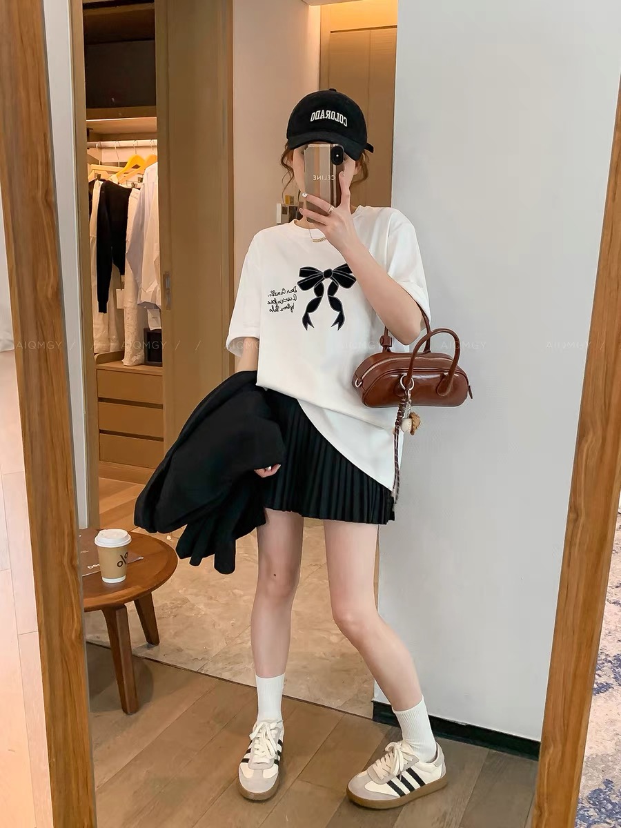 200g combed and tight-fitting sprinkler, pure cotton backpack, spring and summer loose shoulder printed short-sleeved T-shirt