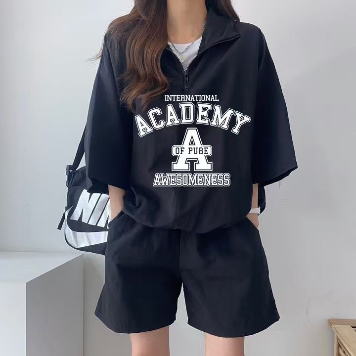 Korean women's sportswear set summer 2025 new short sleeve shorts campus style cute girl running two-piece