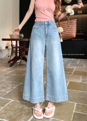 實拍 ~復古闊腿牛仔褲女新款高腰顯瘦直筒百搭小個子長褲