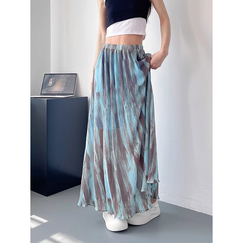 Original style high-end ink tie-dyeing Chinese style skirt for women in summer fashion drooping slim A-line skirt