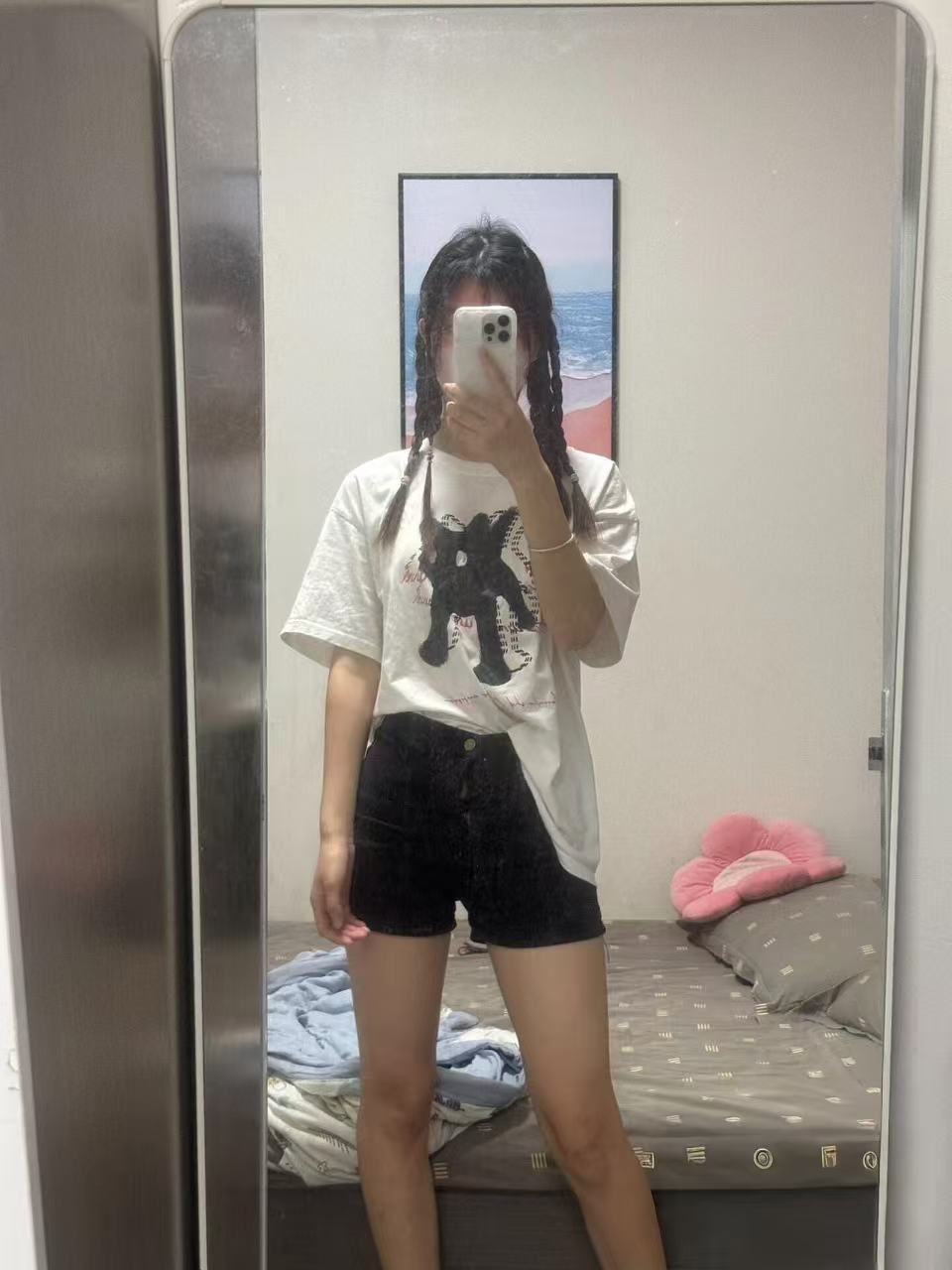 200g combed and tight-fitting sprinkler, pure cotton backpack, spring and summer loose shoulder printed short-sleeved T-shirt