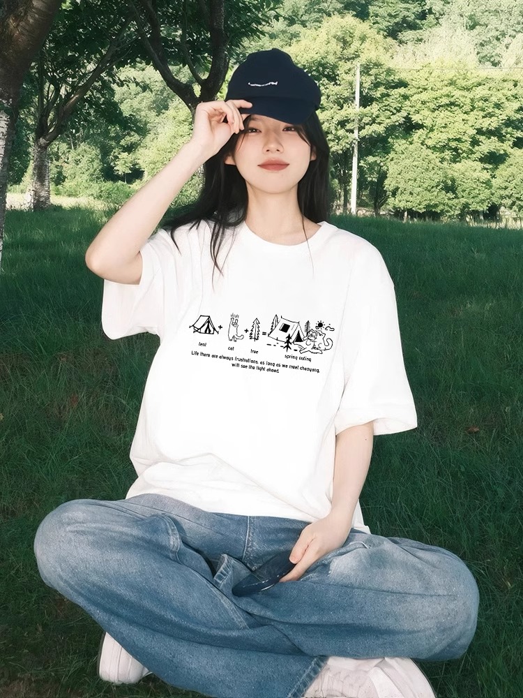 Korean chic2025 summer new short-sleeved T-shirt for women Japanese and Korean trendy printed tops for women\Not changing