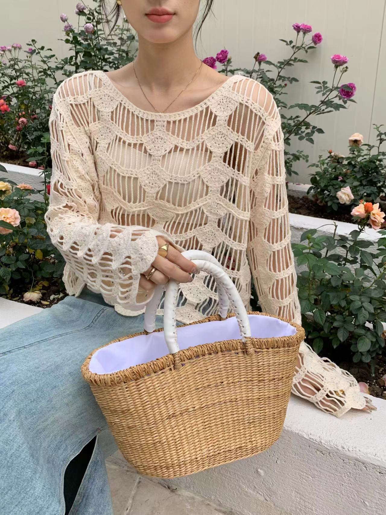 New summer crochet hollow knitted sweater sunscreen blouse women's unique sexy short tops for hot girls