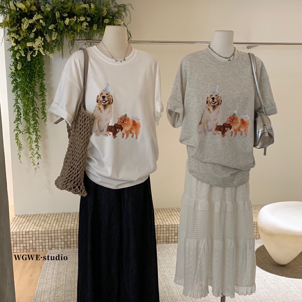 200g combed and tight-fitting sprinkler, pure cotton backpack, spring and summer loose shoulder printed short-sleeved T-shirt