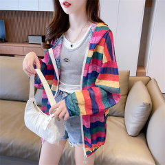 Real photo of ice silk nano silk thin medium length loose cardigan zipper sun protection jacket for women