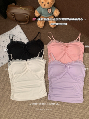 Real shot of 25 spring new gentle style lace inner lace vest outside wearing chest pad top