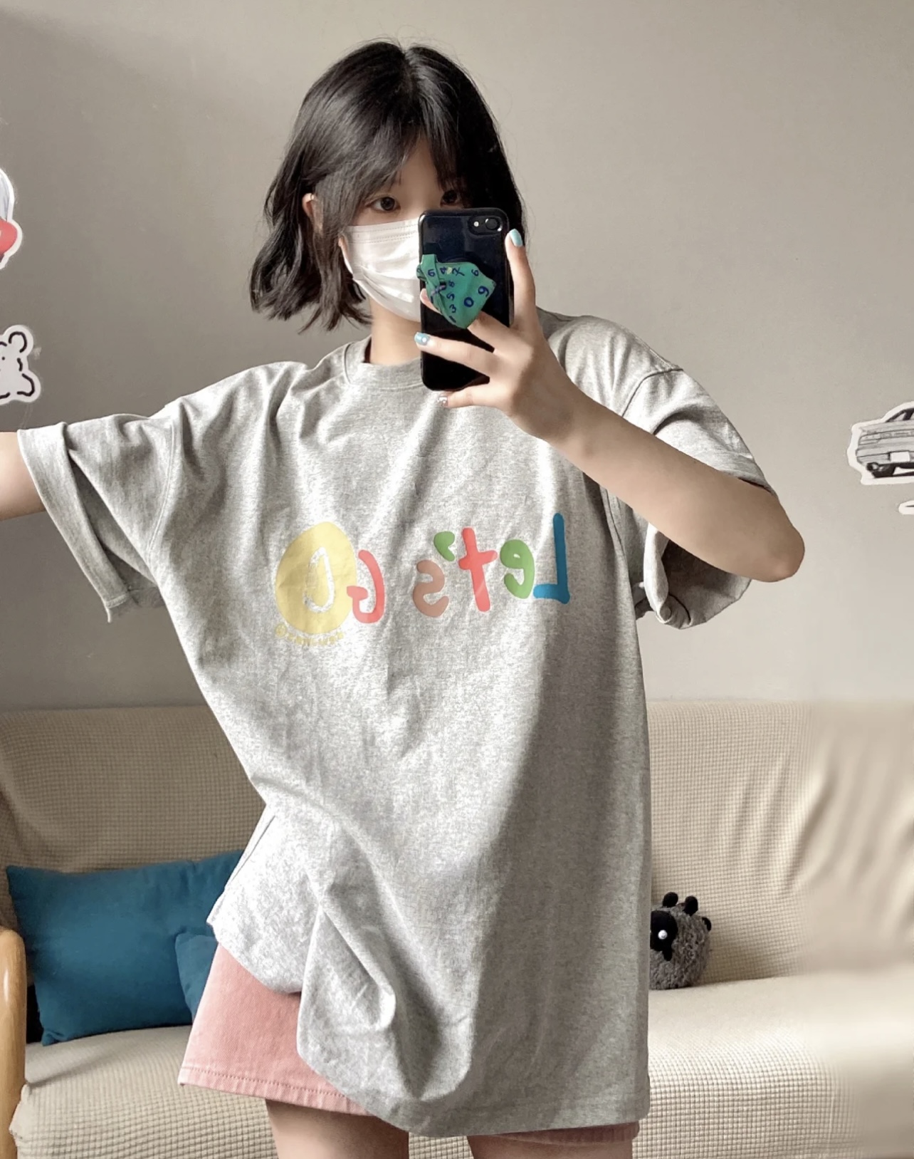 200g combed and tight-fitting sprinkler, pure cotton backpack, spring and summer loose shoulder printed short-sleeved T-shirt