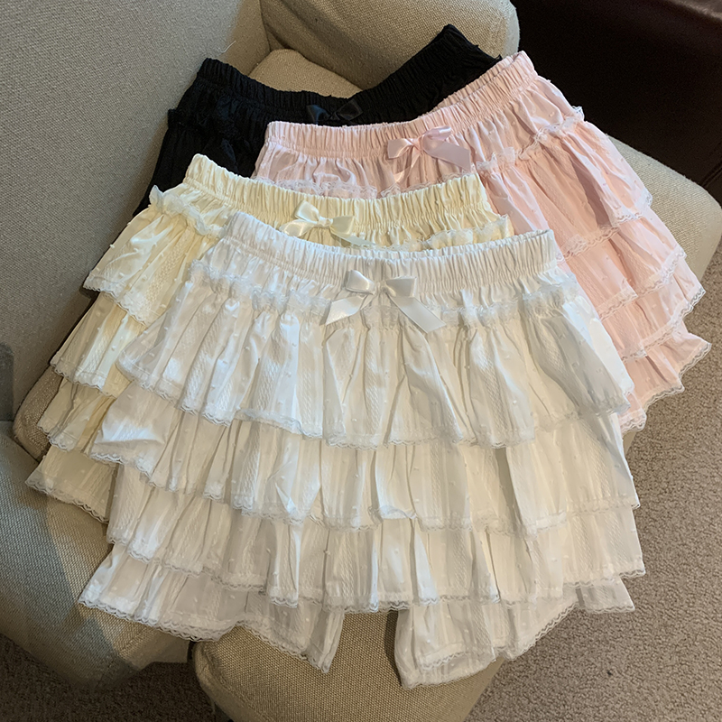 Real photo of lace lace fluffy cake skirts for women with high waist bow A-line skirts