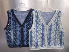 Heavy industry hook-embroidered denim vest vest for women in spring and autumn design sweet age-reducing vest layered jacket top
