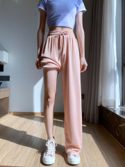 Real photo 2025 spring and summer new ice silk drooping casual pants for women thin loose wide-leg pants