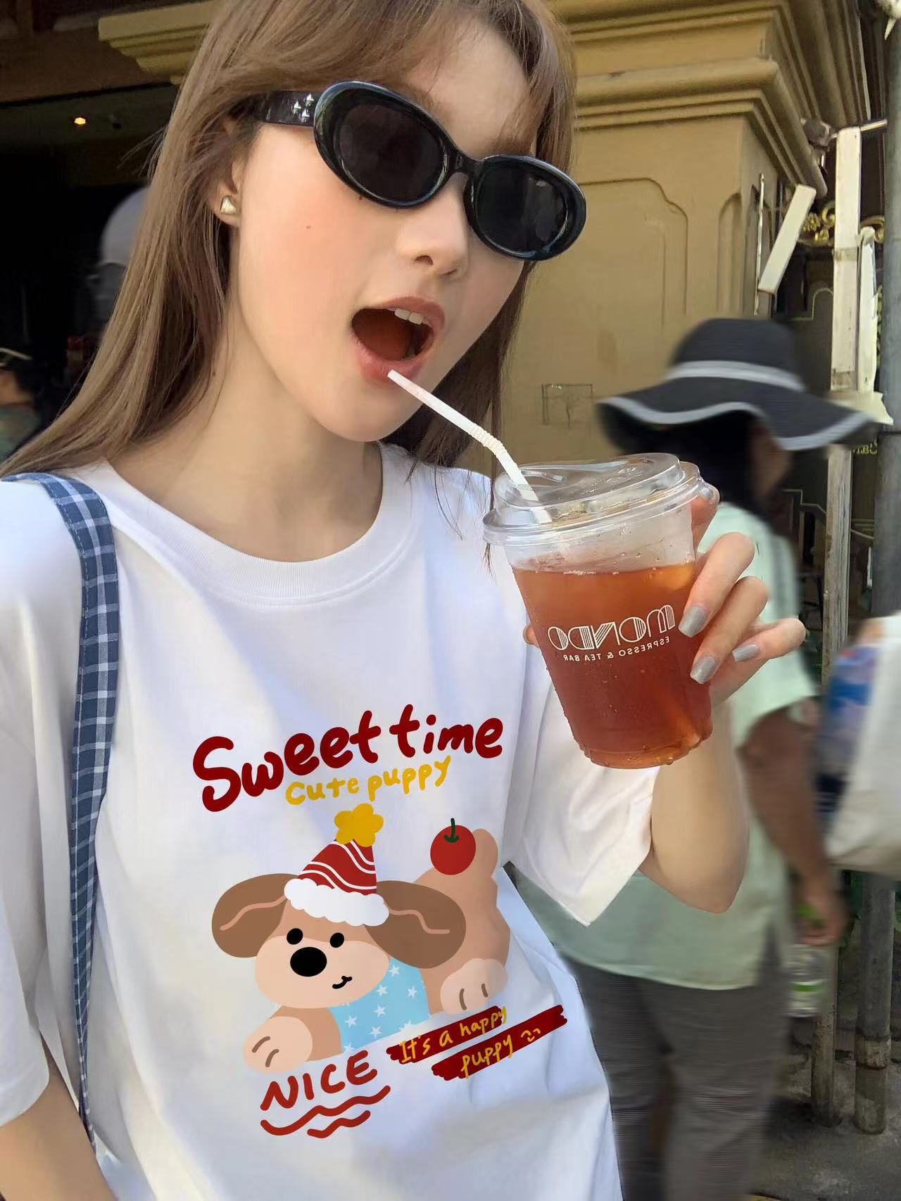 200g combed and tight spun in 2025, pure cotton back bag strip, spring and summer loose shoulder printed short-sleeved T-shirt