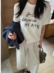 200g combed and tight-fitting sprinkler, pure cotton backpack, spring and summer loose shoulder printed short-sleeved T-shirt