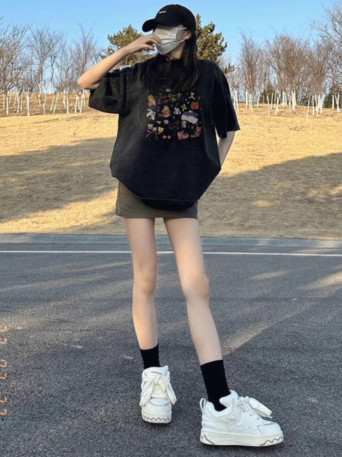 230g pure cotton collar spring and summer American retro loose large size top printed washing and old short-sleeved T-shirt
