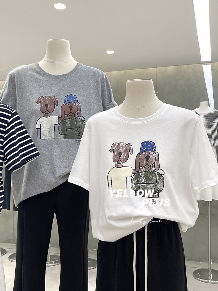 200g combed and tight-fitting sprinkler, pure cotton backpack, spring and summer loose shoulder printed short-sleeved T-shirt