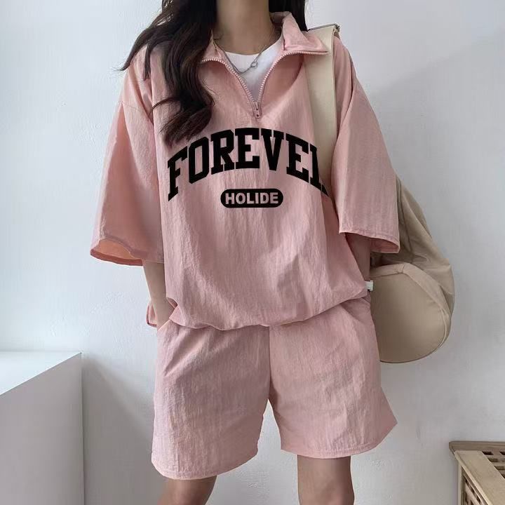 Korean Women's Summer 2025 New Short-Sleeve Shorts Set School Style Cute Girl Running Two-Piece Set