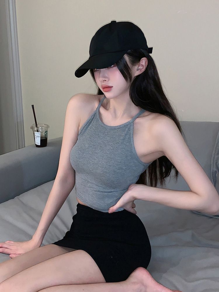 新款純欲風掛脖吊帶小背心女夏季修身上衣