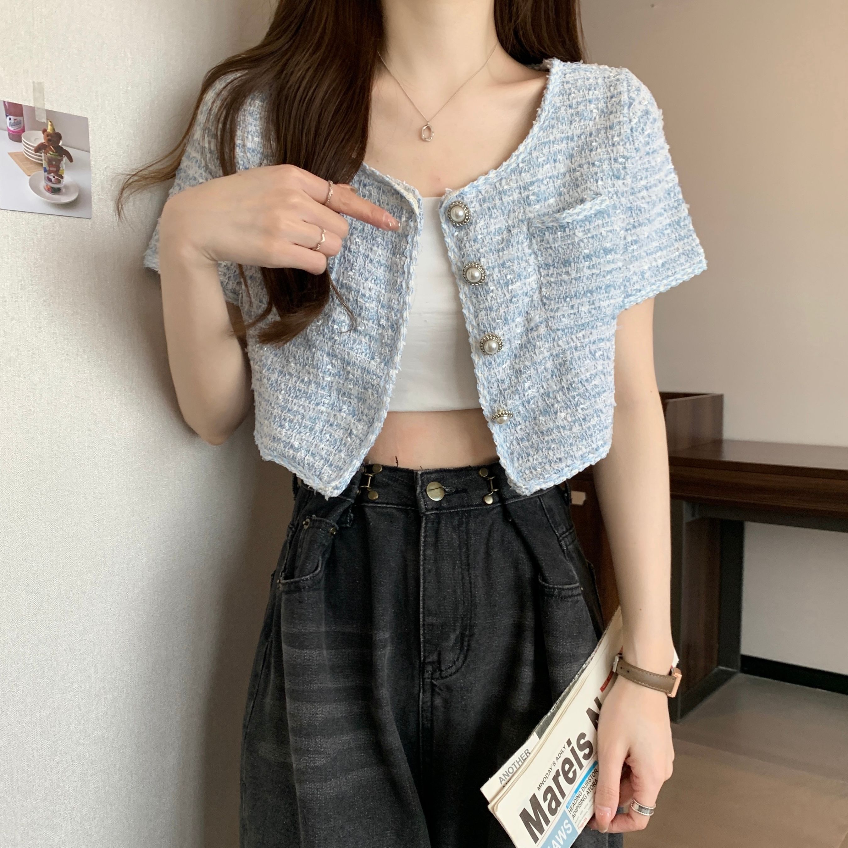 實拍 法式chic設計感小香風外套開衫女夏季新款名媛氣質短款上衣