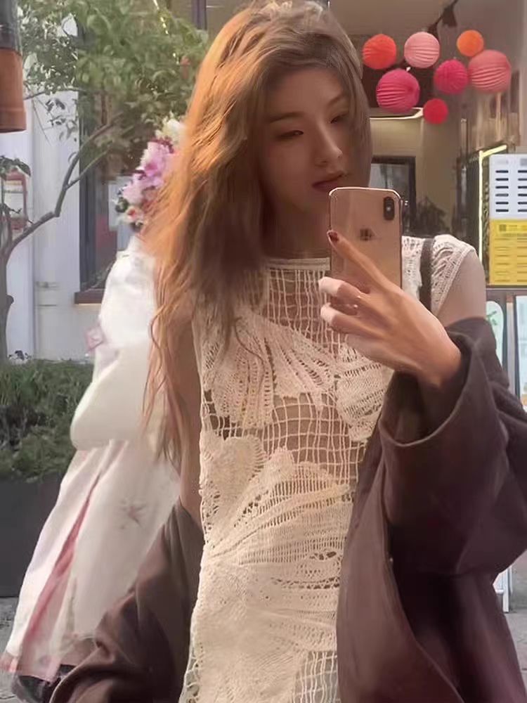 Sexy hollow suspender vest for women on the beach vacation outside shirt sleeveless shirt top
