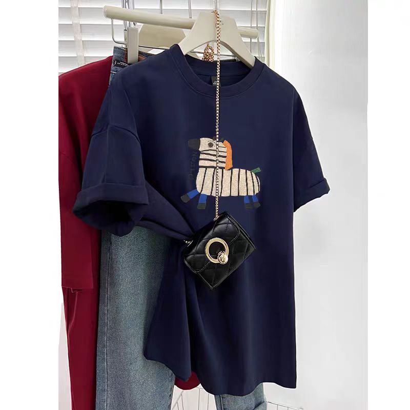 200g combed and tight-fitting sprinkler, pure cotton backpack, spring and summer loose shoulder printed short-sleeved T-shirt