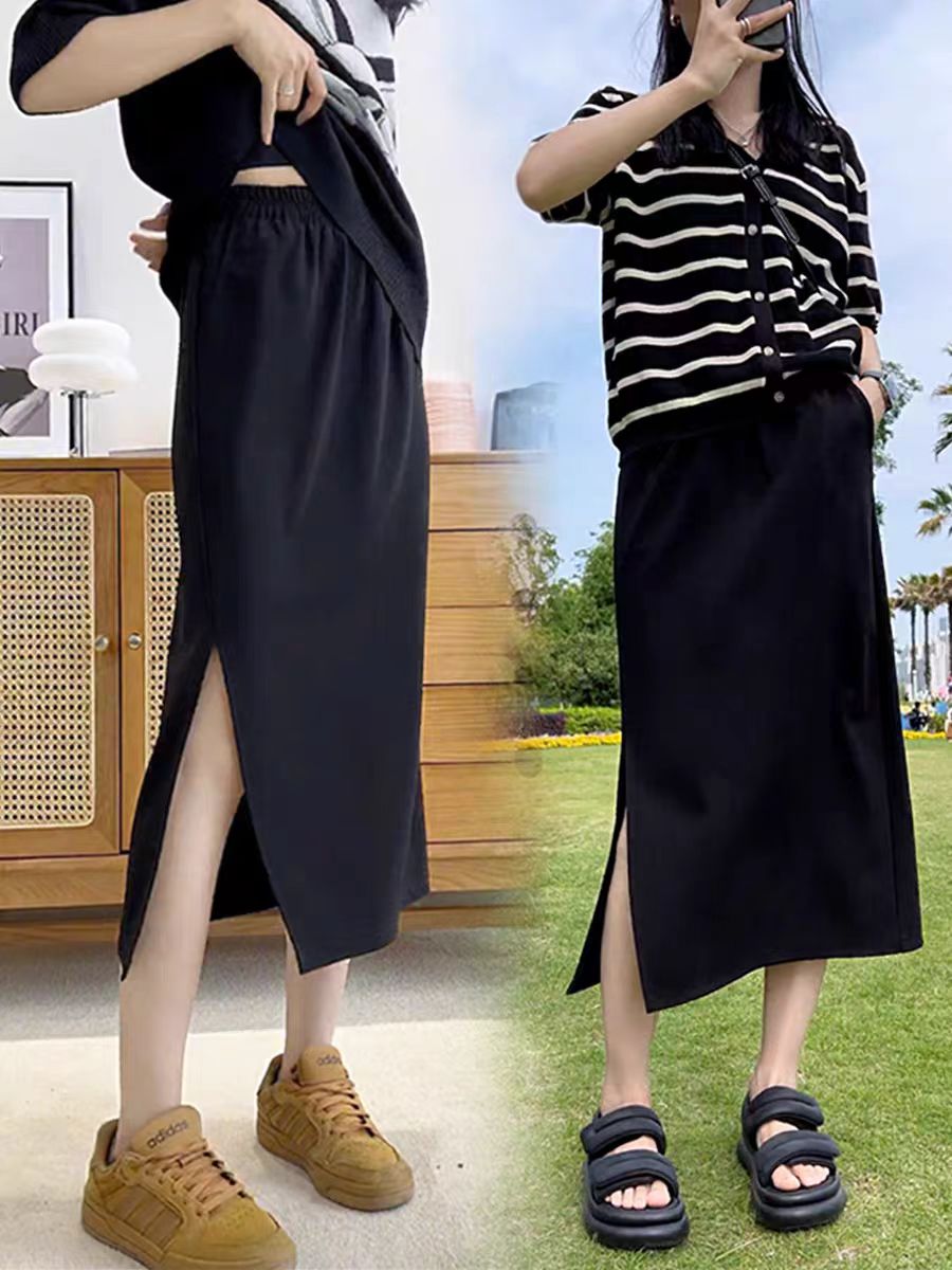5189 fat mm black loose skirt for women large size high waist A-line draped slim mid-length straight skirt