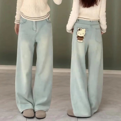 National trend ins Nezha jeans for women in spring and autumn summer new style loose and slim and versatile high waist narrow version straight pants