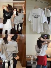 200g combed and tight-fitting sprinkler, pure cotton backpack, spring and summer loose shoulder printed short-sleeved T-shirt