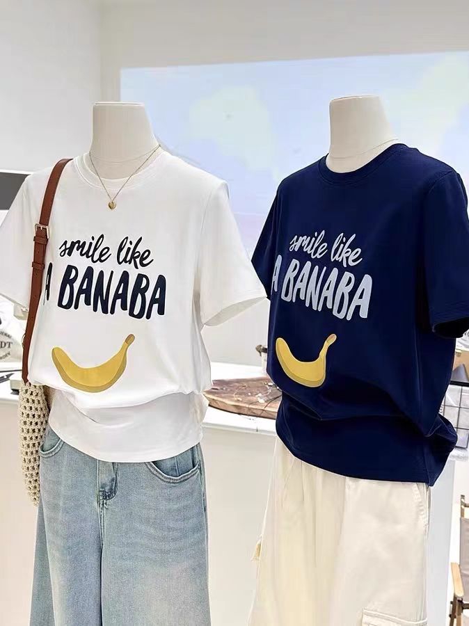 200g combed and tight spun in 2025, pure cotton back bag strip, spring and summer loose shoulder printed short-sleeved T-shirt