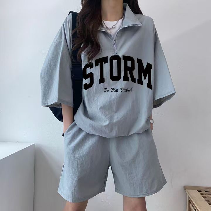 Korean-style sportswear set for women - Summer 2025 new short-sleeved shorts - Campus style - Cute girl running - Two pieces