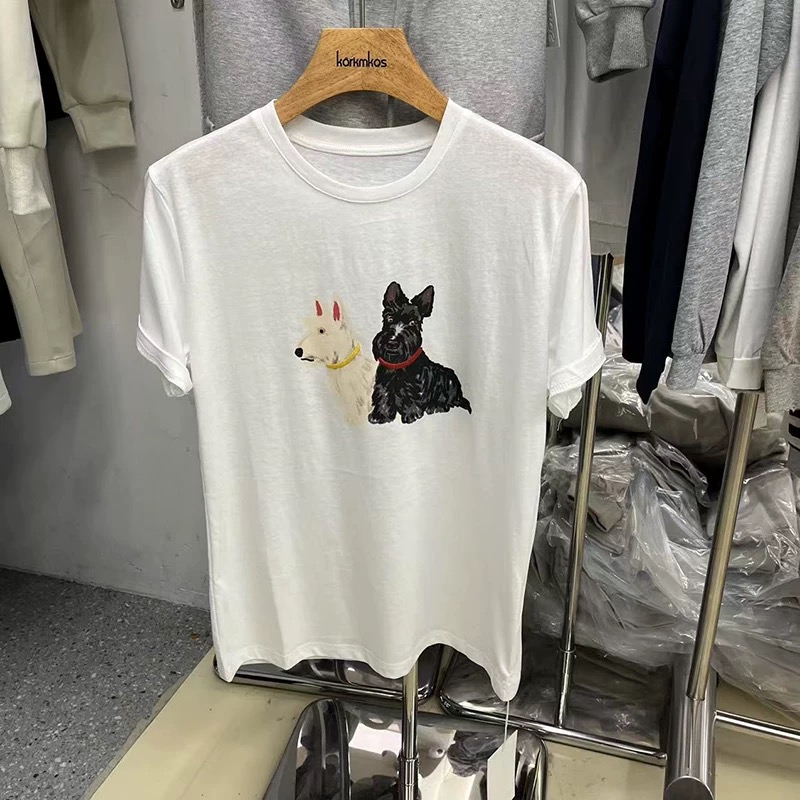 200g combed and tight-fitting sprinkler, pure cotton backpack, spring and summer loose shoulder printed short-sleeved T-shirt