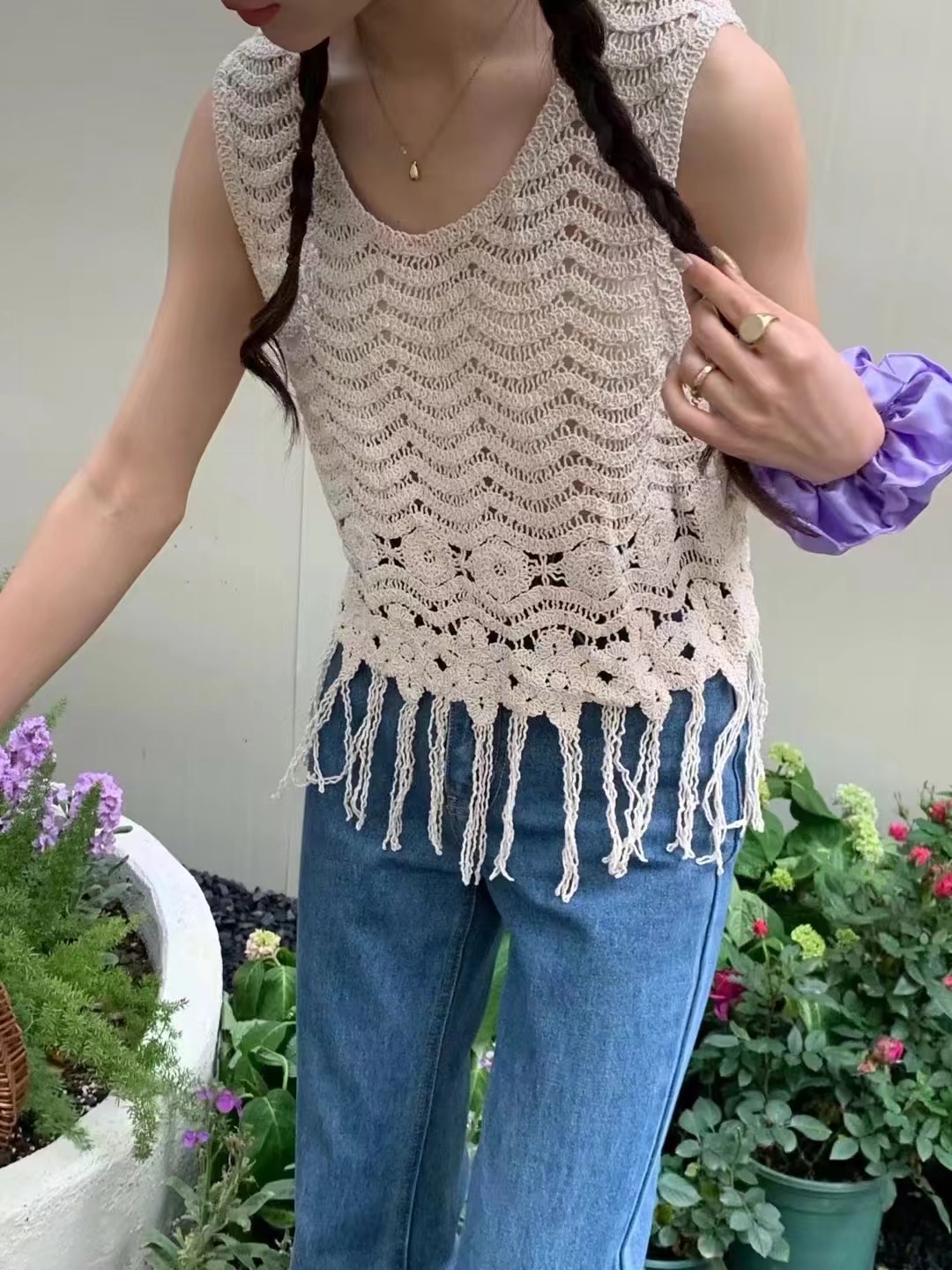 Hollow knitted suspender vest vest for women in summer tassel niche design outside sleeveless vest top