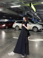 實拍 造型王萊賽爾重工酵洗長款牛仔背帶裙女