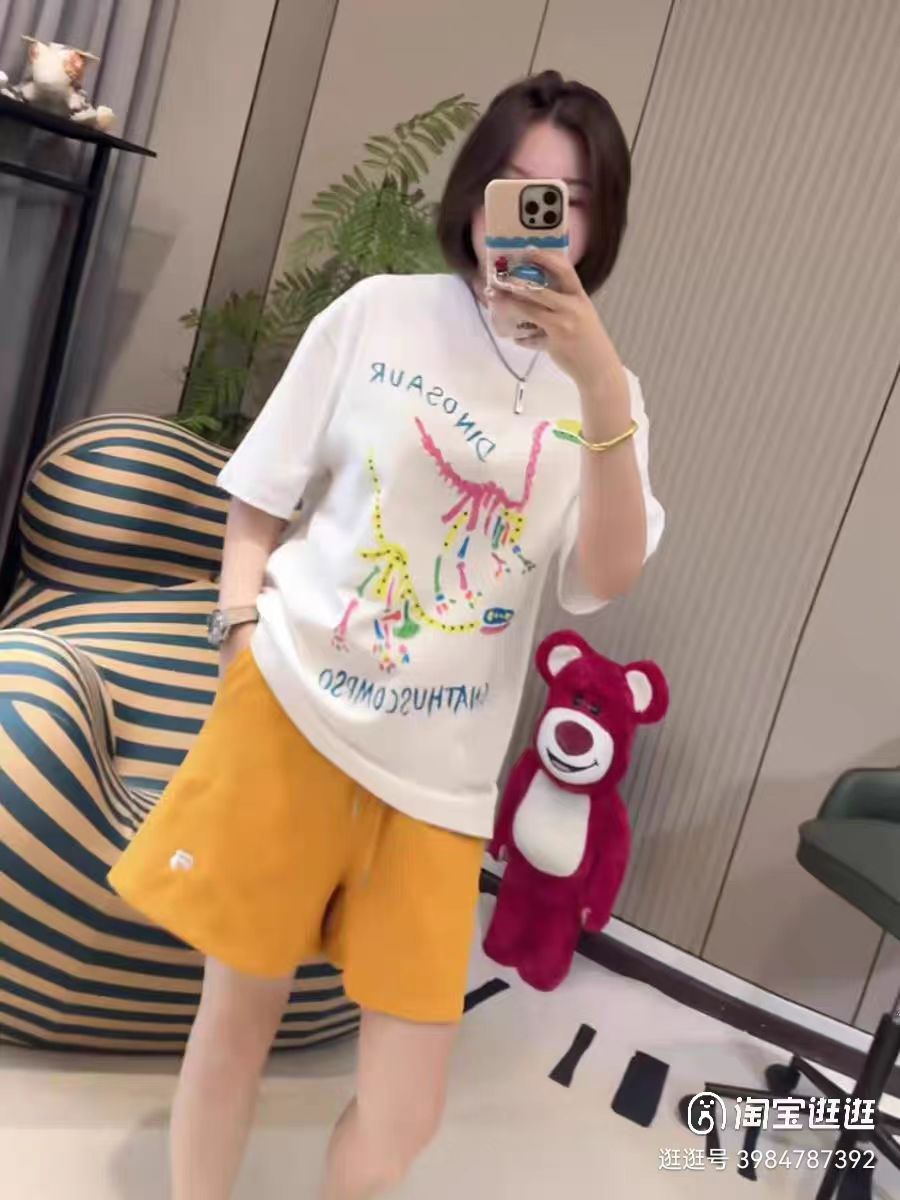 200g combed and tight-fitting sprinkler, pure cotton backpack, spring and summer loose shoulder printed short-sleeved T-shirt