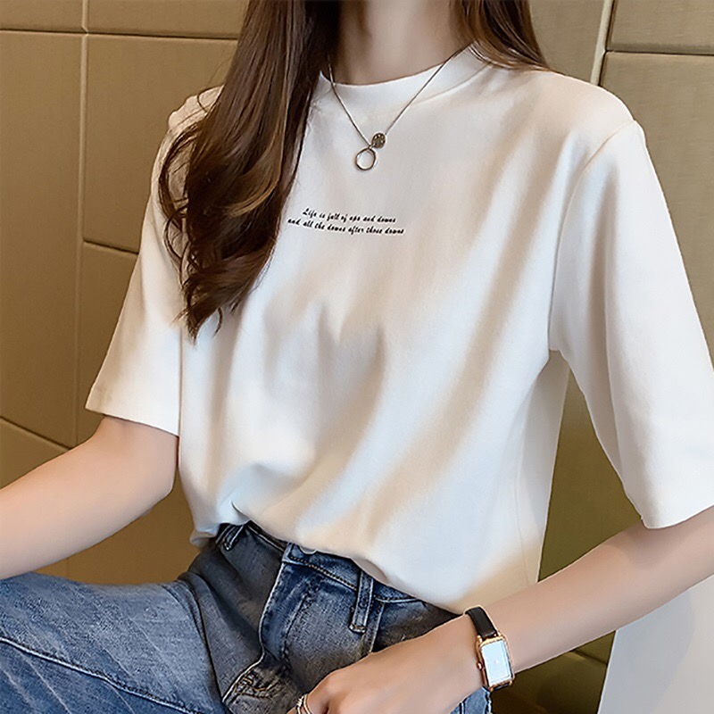 200g combed and tight-fitting sprinkler, pure cotton backpack, spring and summer loose shoulder printed short-sleeved T-shirt