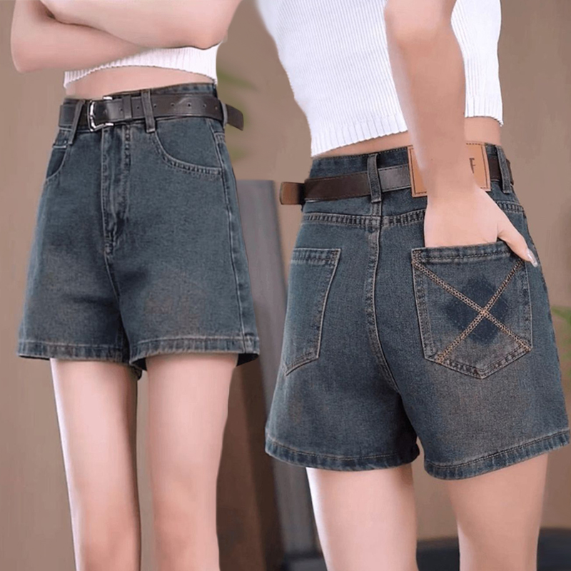 Retro denim shorts summer thin 2025 new high waist loose slimming wide-leg trendy brand design a line hot pants
