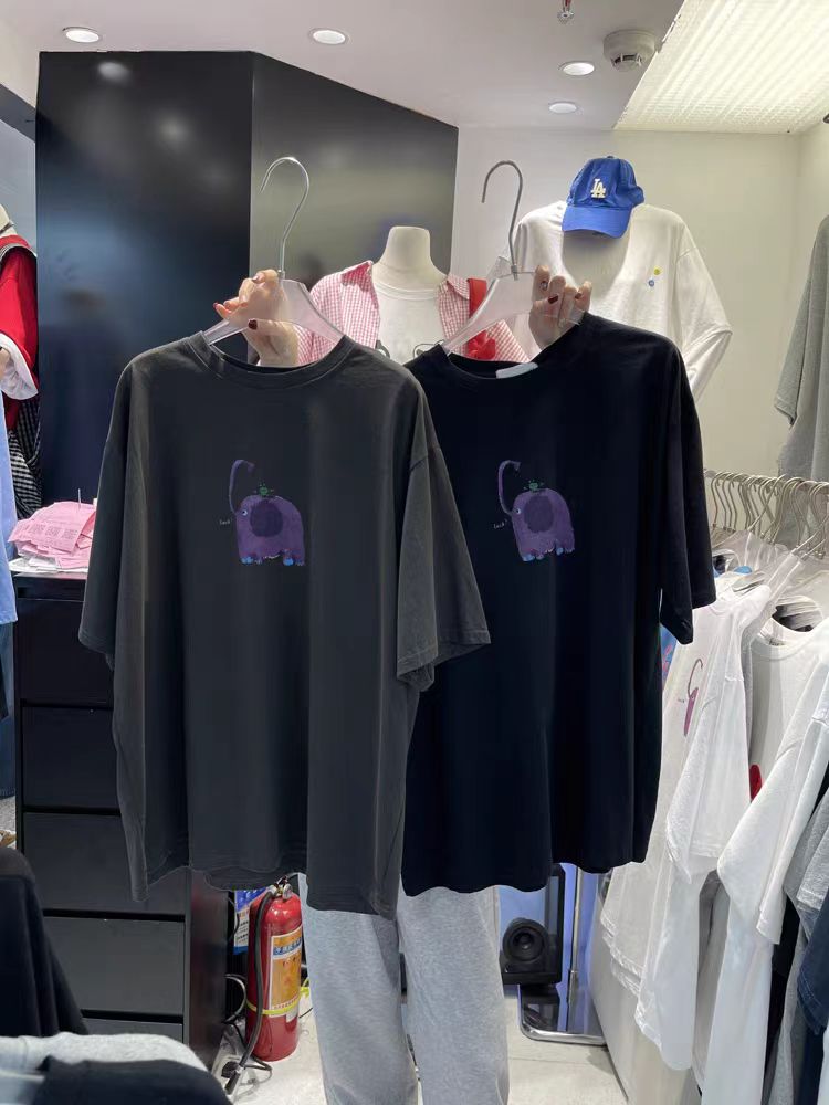 200g combed and tight spun in 2025, pure cotton back bag strip, spring and summer loose shoulder printed short-sleeved T-shirt