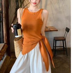Sexy and elegant knitted vest suspender for women in summer high-end sleeveless inner wear irregular waist-retracted top trendy