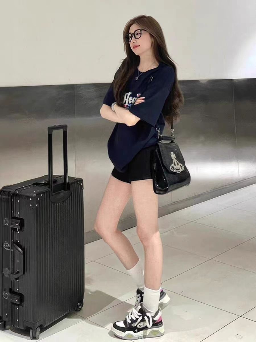 200g combed and tight-fitting sprinkler, pure cotton backpack, spring and summer loose shoulder printed short-sleeved T-shirt
