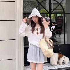 上衣秋鈎花蕾絲拼接連帽T恤女休閒寬鬆顯瘦百搭外搭